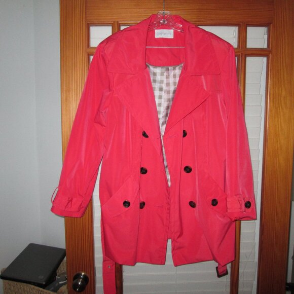 Relativity Double Breasted Raincoat Women's 2X Lined Coral Belt - Picture 2 of 9